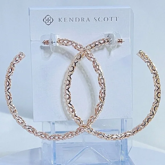 NEW Kendra Scott 2.5” Maggie Hoops in Rose Gold Filigree - Picture 1 of 8